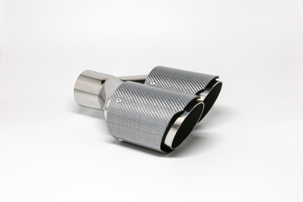 Endrohr Carbon 2x90mm rund scharf abgeschrägt versetzt rechts, silber glänzend (Aufpreis)
