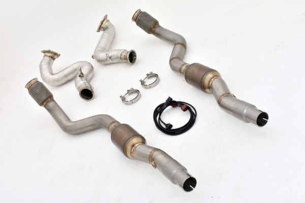2x 76mm Downpipe mit 200 Zellen HJS Sport-Kat. Edelstahl
